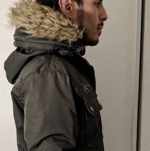 Olivr green faux fur parka
